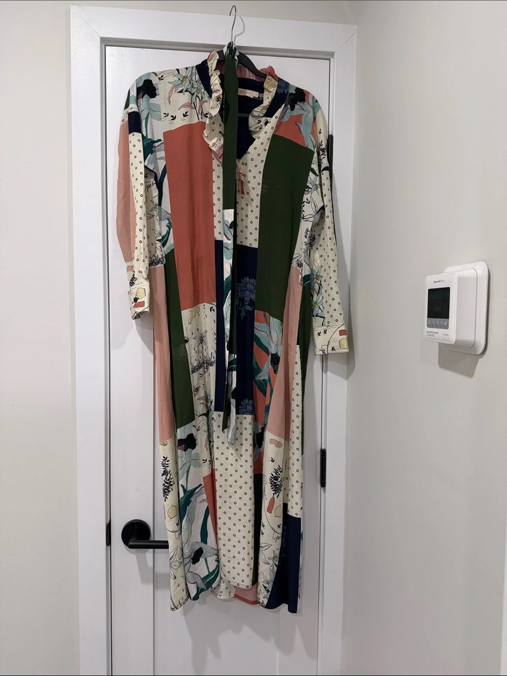 Tory Burch Patchwork Print Jean Jacket in Green, Coral & Navy